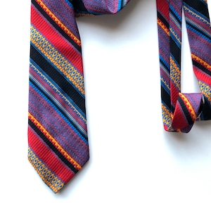 bright multi-colored stripe, colorful vintage tie, diagonal striped, Habands, textured striped necktie, red blue purple yellow black