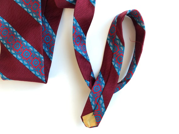 wide flower tie, maroon and blue necktie, floral … - image 8