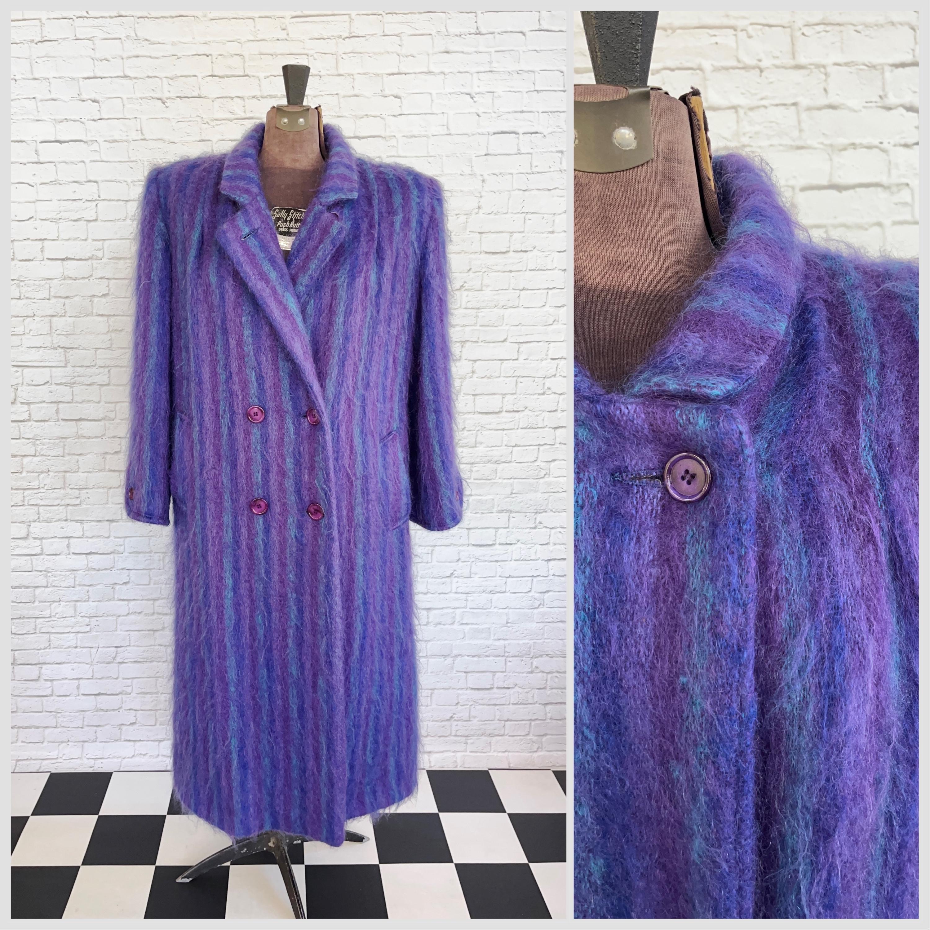 Vintage Mohair Coat, Vibrant Striped Paul Levy Fuzzy Mohair Long