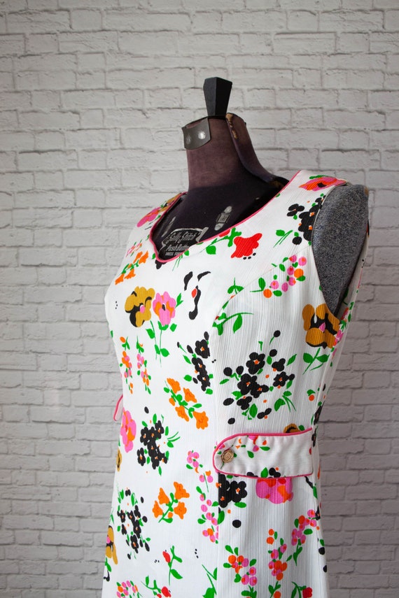 vintage summer dress, Bright floral Sheath, sprin… - image 9