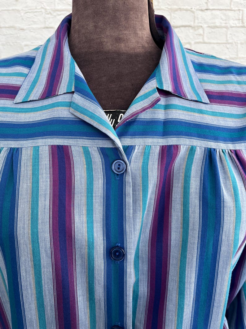 Vertical Striped Shirt Dress, Purple and Blue Dress With Waist Tie, A ...