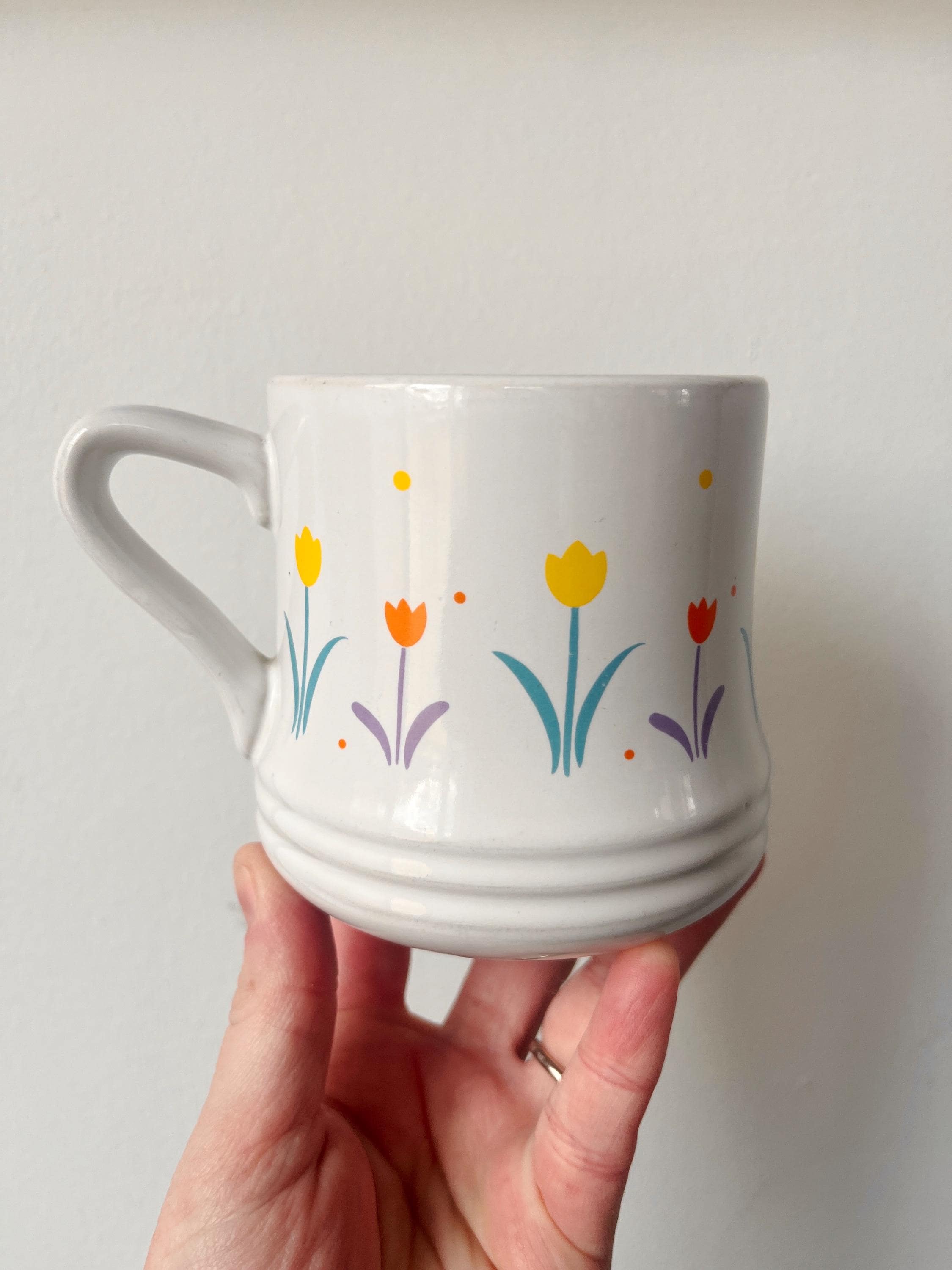 Vintage Tulip Mug, 80s 90s Style, Yellow Orange Purple Teal, Cottage Core,  Chunky Coffee Mug, Flowers - Etsy