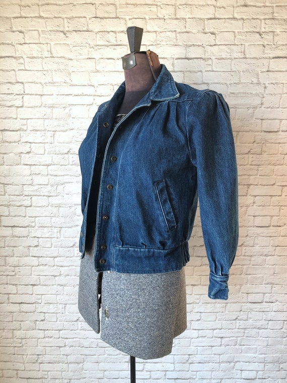 80s Denim Jacket, fitted jean jacket, dark blue w… - image 3