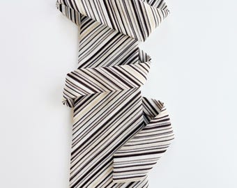 Corbata vintage a rayas marrones, corbata vintage a rayas para hombre, rayas finas, corbatas con efecto tie-riff, diagonal marrón tostado blanco, Mad Men, traje Mod