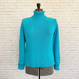Cotton Turtleneck Sweater, Highlighter Blue, Jeanne Pierre, Vintage Turtleneck Sweater, Bright Blue, 90s Sweater, Womens Medium, Solid Blue