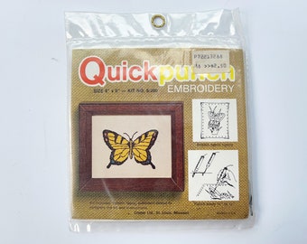 Butterfly Quick Punch Embroidery Kit, Vintage Butterfly Needlepoint Kit, Yellow Butterfly, Vintage Punch Kit, Cronar Ltd, 4 x 5"