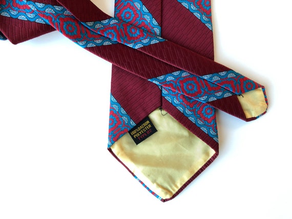 wide flower tie, maroon and blue necktie, floral … - image 3