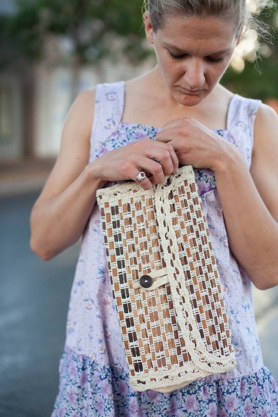 Vintage Slatted Clutch, Slatted purse, BOHO handba