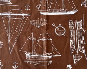 Vintage Boats Fabric Piece, Ships, Sailboats, Boats, Nautical Fabric, DIY sew, sewing material, 44" Wide x 29", Concord Fabrics