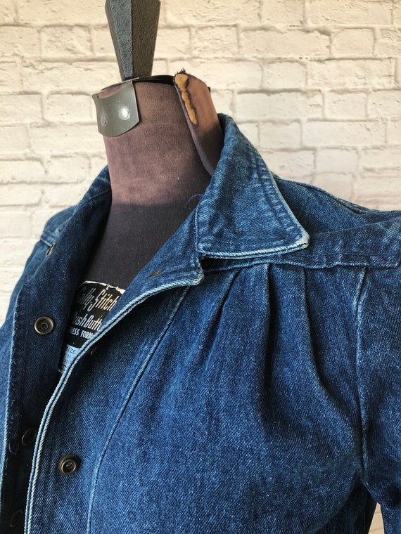 80s Denim Jacket, fitted jean jacket, dark blue w… - image 6