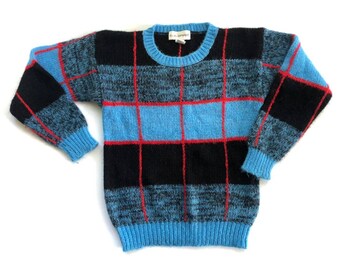Blue Plaid Sweater Cobalt Blue Black 