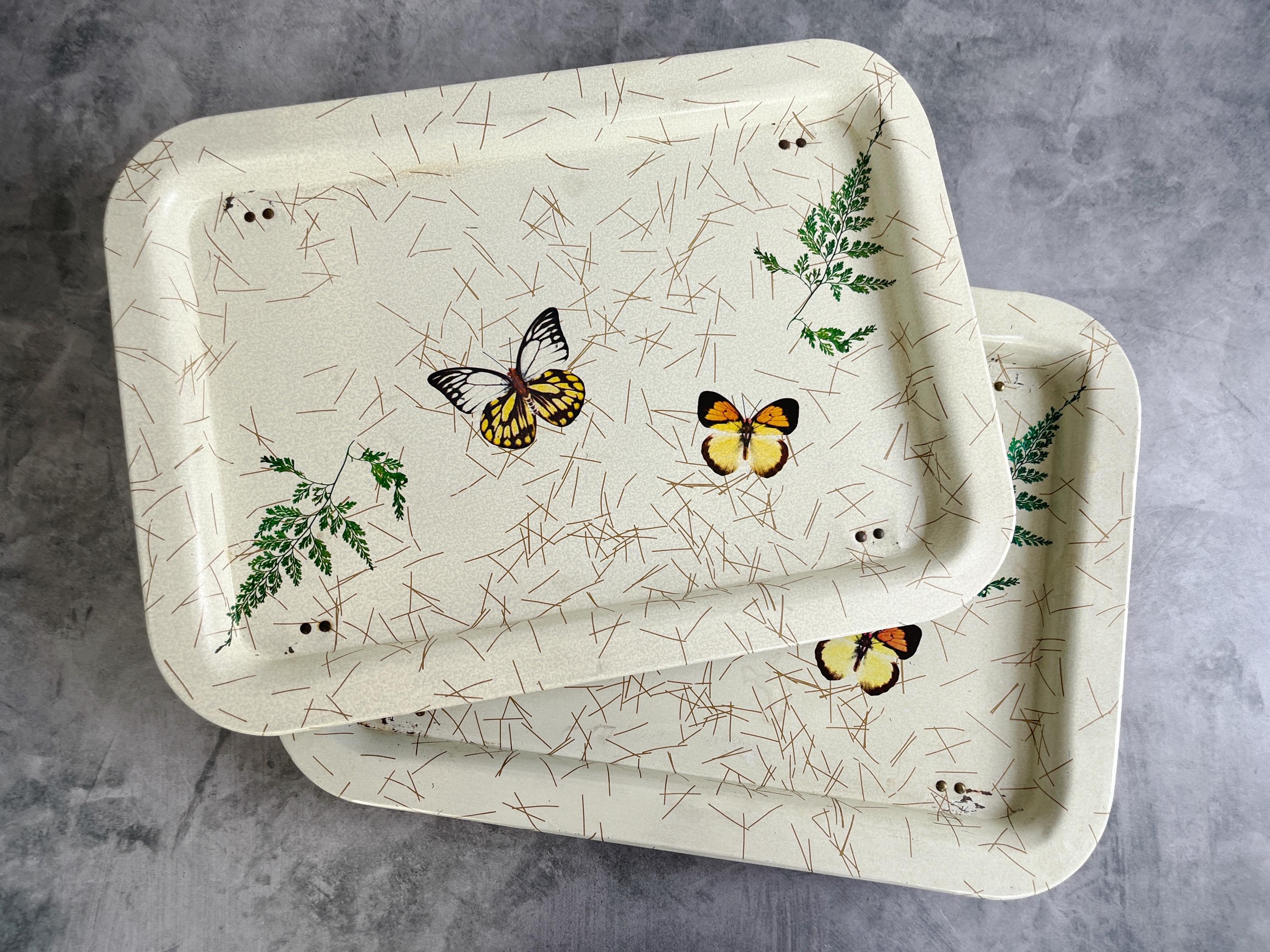 Vintage Butterfly Ferns Lap Trays, Lap Tray Folding Legs, TV Lap