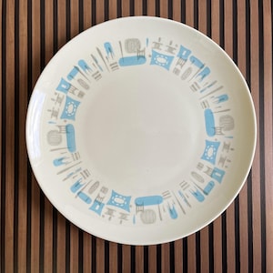 Assiette à découper vintage, Blue Heaven, assiette à découper de 30 cm (12 po.), grande assiette, plateau, motif atomique bleu, MCM, Blue Heaven Royal China