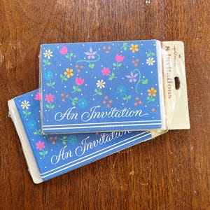 Vintage Invitations, Hallmark floral invites, party invites, 4x5 hallmark invitations, Set of 8 NOS invites, vintage flower party suppplies
