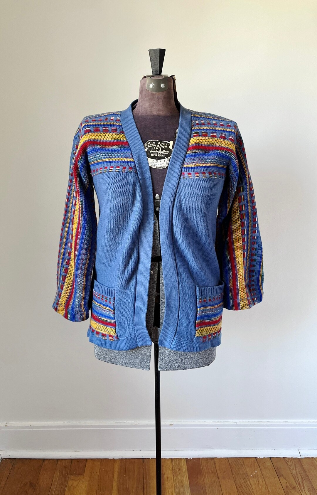 Colorful Vintage Cardigan, Huk-a-poo, 70s, Wide Sleeve Sweater, Open ...