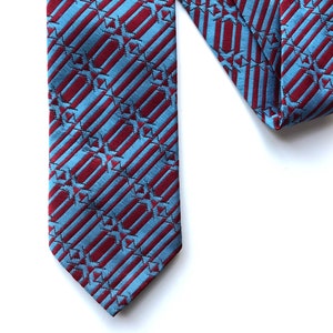geometric pattern tie, blue and maroon necktie, Superba Dacron Polyester, vintage accessory, gift for him, suit accessories, wedding
