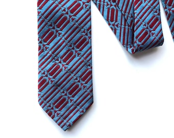 Corbata con estampado geométrico, corbata azul y granate, poliéster Superba Dacron, accesorio vintage, regalo para él, accesorios para traje, boda
