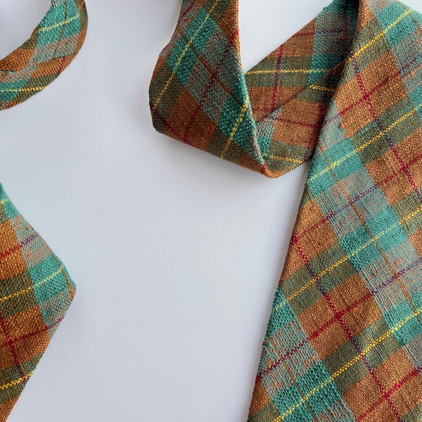 Brown and Teal Plaid Tie, Vintage Silk Tie, Spring Necktie, Vintage Textured Plaid Tie, Unique Wedding Tie, Prom, Easter Tie, all silk