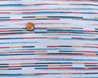 vintage stripe fabric, single knit, 2 yds, MCM sewing material, Ross Silk Co, mod stripes, boho hippie, sew DIY, white blue coral, 80s 90s