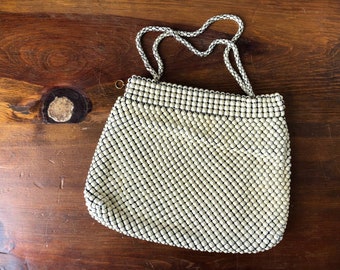 Vintage Alumesh hand bag, Whiting & Davis Co. Bag, Metal mesh purse, off white alumesh purse, vintage alumesh bags, off white metal hand bag