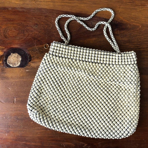 Alumesh purse, hand bag, Whiting & Davis Co. Bag, Metal mesh purse, off white alumesh purse, vintage alumesh bags, off white metal hand bag