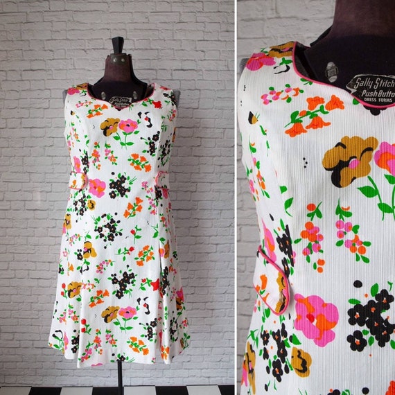 vintage summer dress, Bright floral Sheath, sprin… - image 1