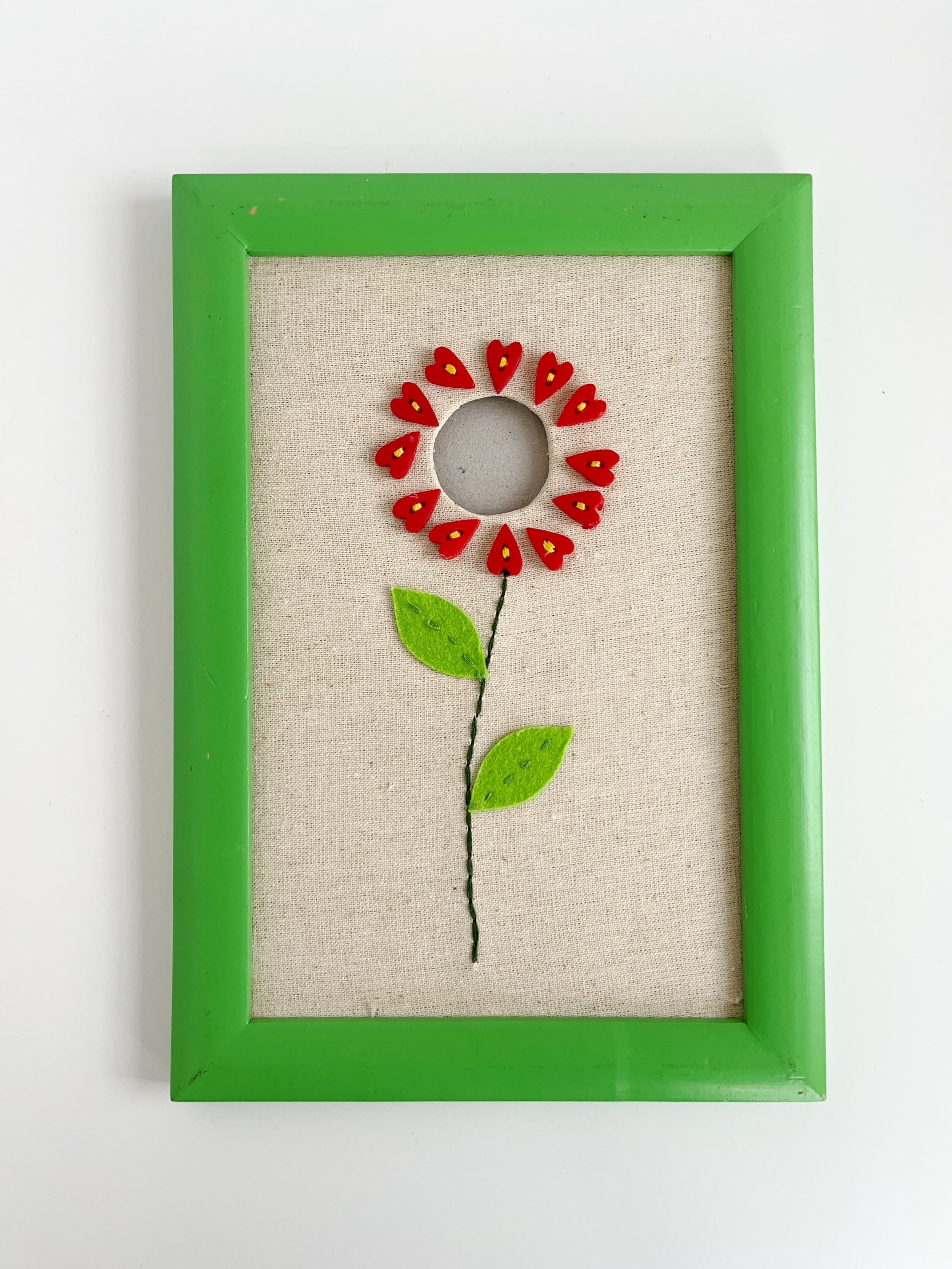 Vintage Embroidered Frame, Quirky Frame, Lime Green Frame, Flower Face ...