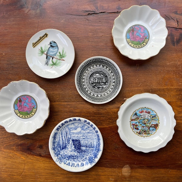 Vintage Souvenir Decor Plates, International landmarks, Canada Ashtray, Luxembourg, Niagara Falls CA, Parthenon, Expo 74' Worlds Fair USA