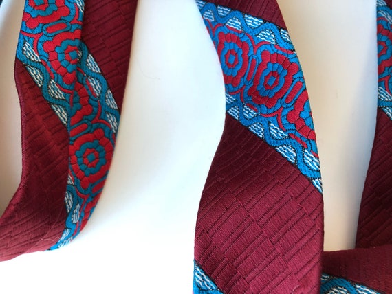 wide flower tie, maroon and blue necktie, floral … - image 7