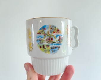 vintage san francisco mug, San Francisco scene mug, japan stacking mug, golden gate bridge, bay bridge, fishermans wharf, japanese garden