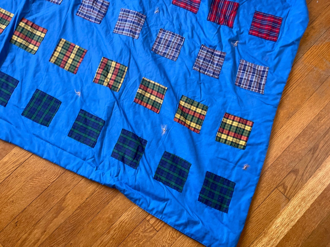 Patchwork Comforter, Twin Quilt Blanket, Primary Colors, Quilt Square Applique Blanket, Twin