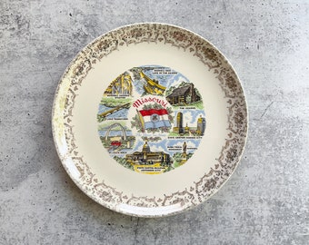 Missouri Decorative Plate, Vintage State Souvenir decor, The ozarks, Meramec Caverns, Lake Taneycomo, St Louis Arch, Bagnell Dam