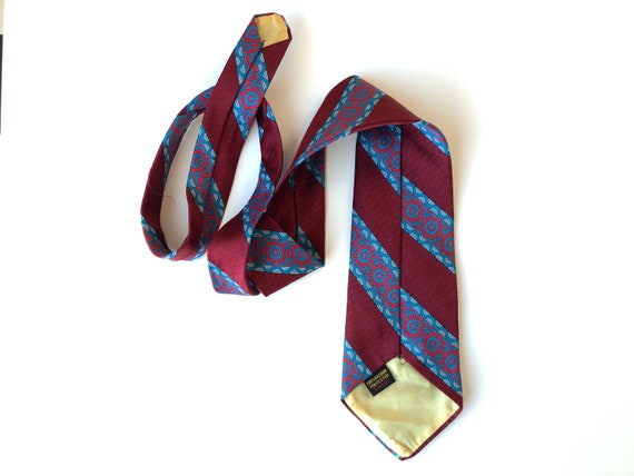 wide flower tie, maroon and blue necktie, floral … - image 5