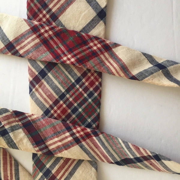 Vintage Plaid Necktie, Navy Maroon and Cream, Cotton Necktie, Christmas tie, vintage men's necktie, unique suit accessories, Robert Talbott