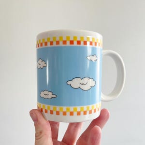 Taza Nube, Taza Estética de Videojuego Retro, Taza a Cuadros, Taza con Diseño de los 80, Borde a Cuadros, Restaurante,