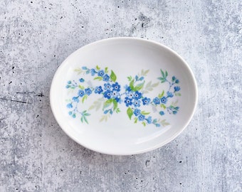 Vintage Floral Trinket Tray, Dainty Blue Flowers, Vintage Porcelain dish, Unique flower tray, Gerold-Porzellan, Bavaria, Made in Germany