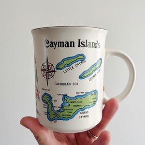 Kaimaninseln Karte Kaffeetasse, 10 Unzen, Klipper Piratenschiff Souvenir, Wahrzeichen Souvenir Becher, Geschichtsbecher der Karibik