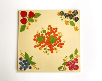 Vintage Beere Wandbehang, Marlene Siff Wandbehang, quadratischer Marlene Print, Lithographie, 1978, Litho von USA, Vintage Kunst,