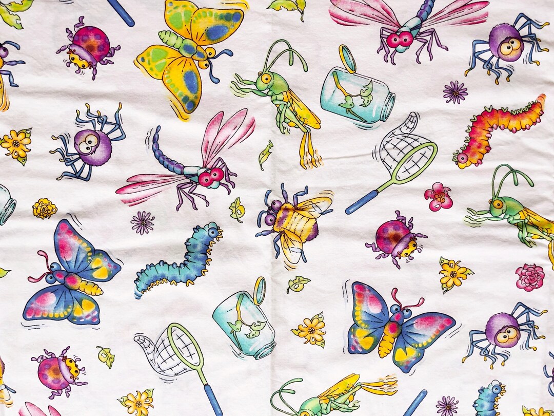 90s Insect Vintage Fabric, Bugs & Butterflies,