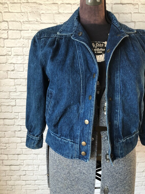 80s Denim Jacket, fitted jean jacket, dark blue w… - image 7