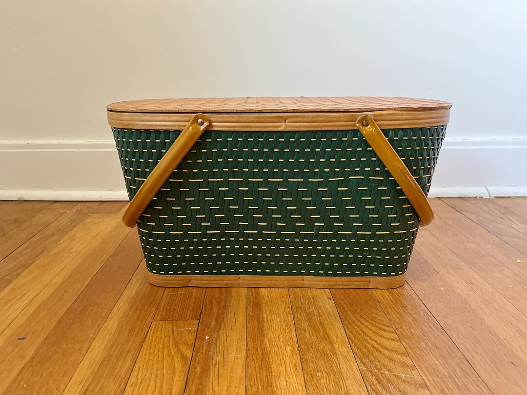 Vintage Green Picnic Basket Iowa Hawkeye Burlington Basket Etsy