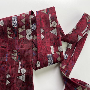 Vintage Geometric Shape Silk Tie, Grid Pattern, Draftman Tie, Mens Necktie, Abstract, Artist Tie, Maroon Grey, roderick st john&#39;s