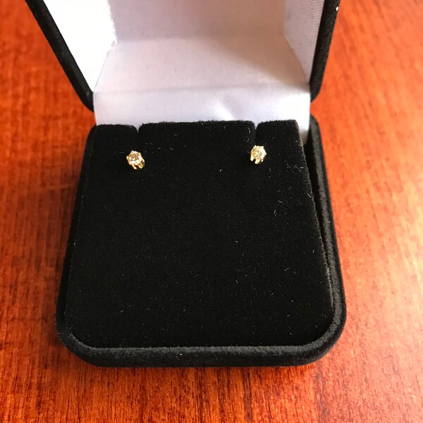 Diamond Stud Earrings in 14K Gold - Natural Yellow Diamond Earrings - April Birthstone - Small Diamond Studs