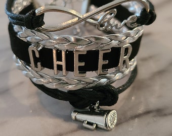 New cheerleader cheer Infinity Love Bracelet Black & Silver