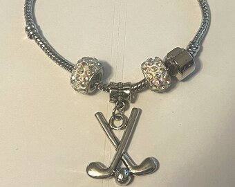 Golf clubs golf ball charm bracelet European inspired
