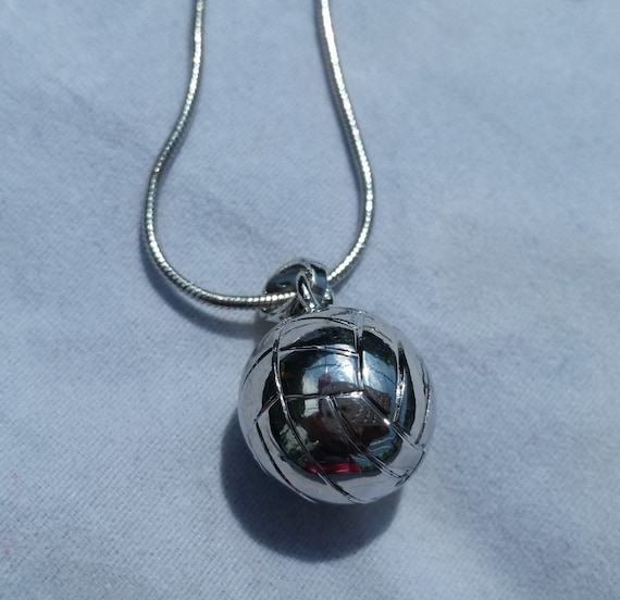 Sterling Silver 3D Volleyball Pendant Charm Necklace