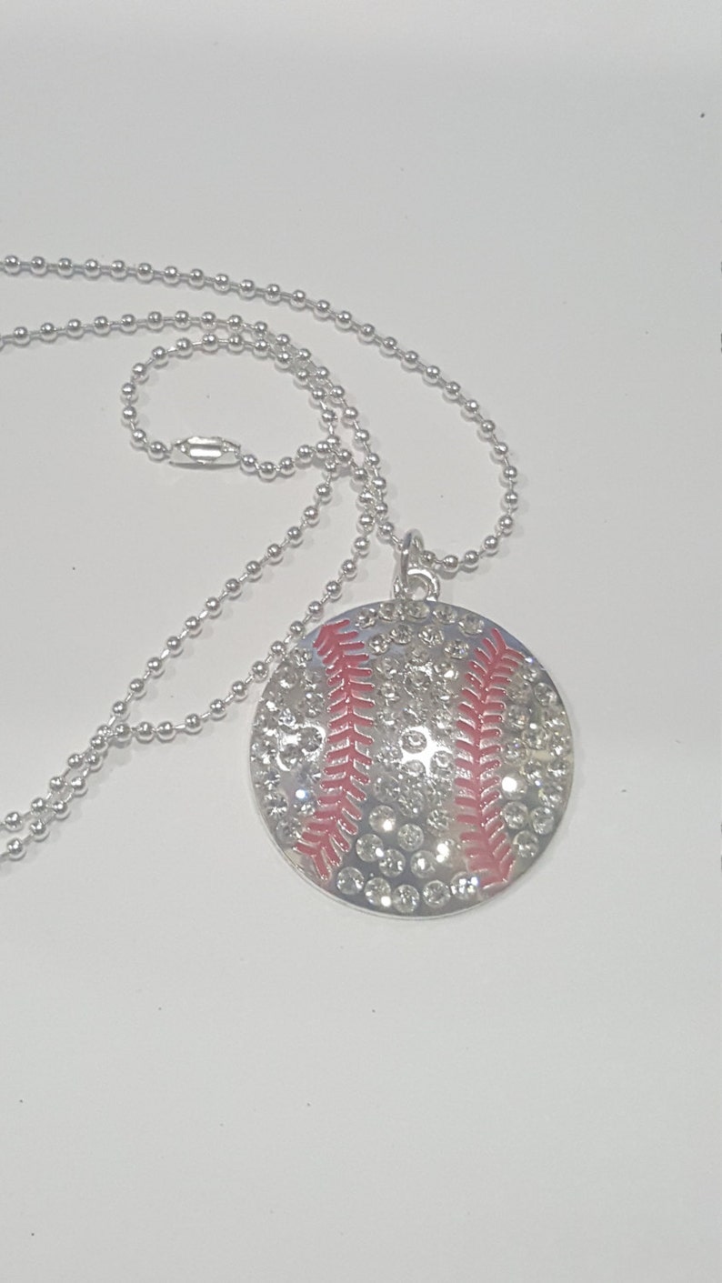 Rhinestone Bling Large Baseball Pendant Ball Chain Necklace Etsy