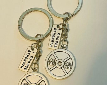 lot of 2 weightlifting key chains.  “I choose strength”.