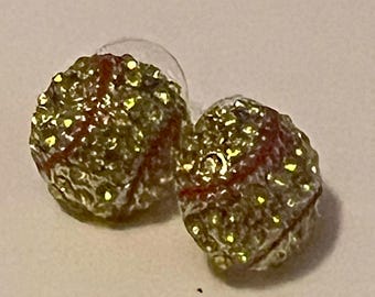 Rhinestone bling softball stud earrings 1/2 inch
