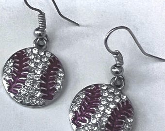 Baseball Dome Shape Dangle Rhinestone Earrings